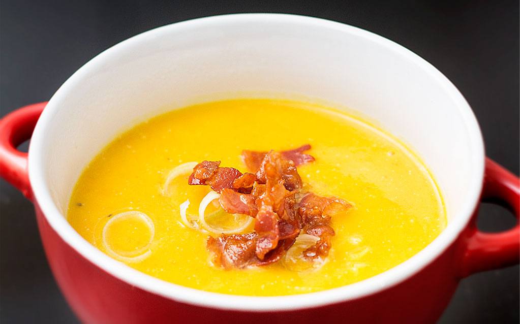 Pompoensoep met spekjes